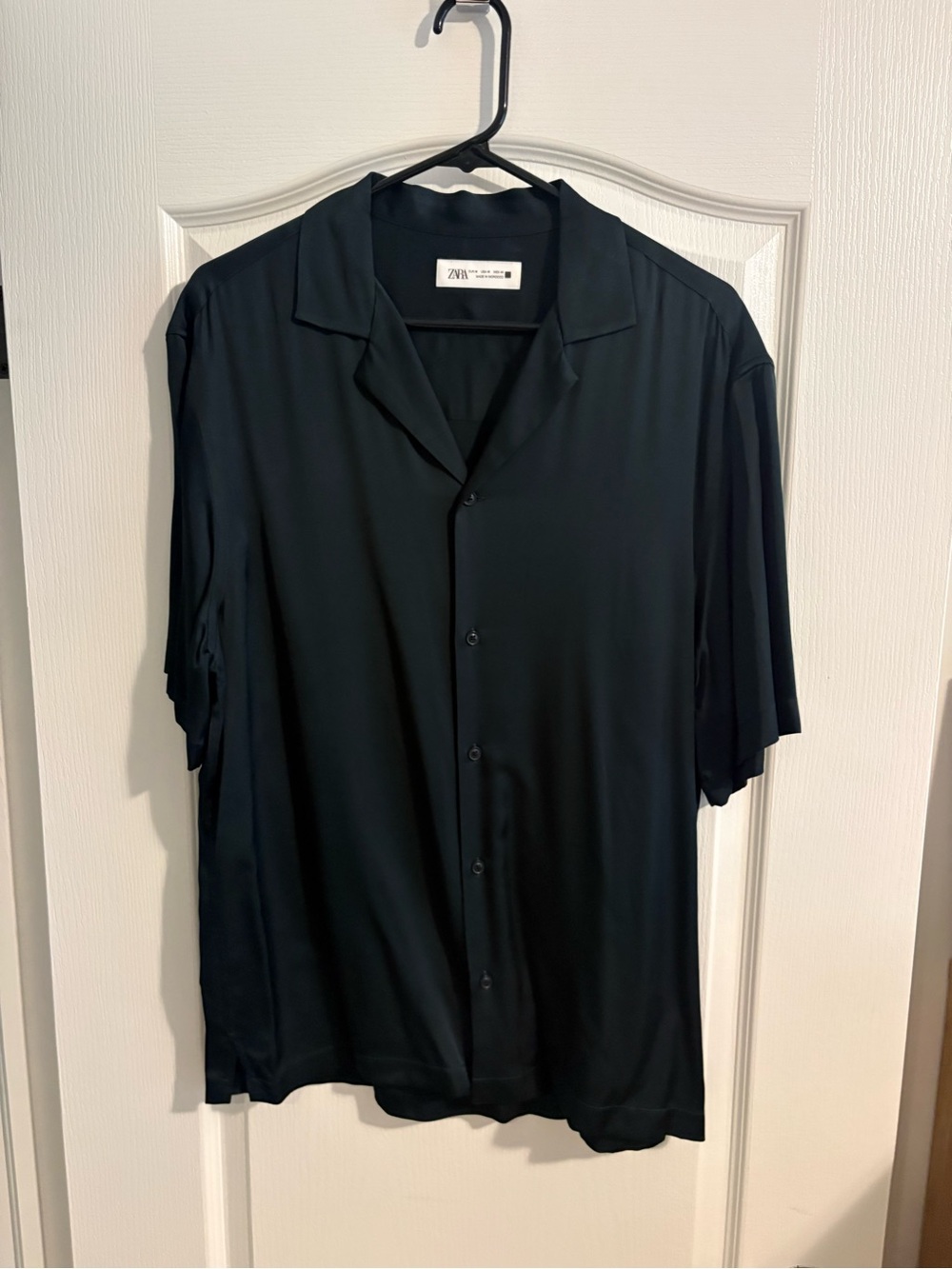 Zara Black Short-Sleeve Camp Collar Button-Down Shirt